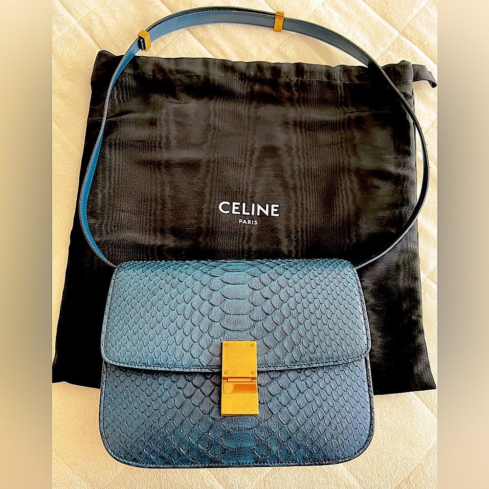 CELINE Medium Classic Bag in Box - Blue Python